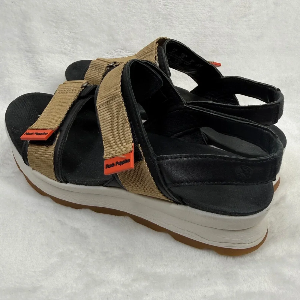 Hush Puppies Brite Jute Black Tan Platform Sporty Sandals‎ HW06698-002 Womens 8